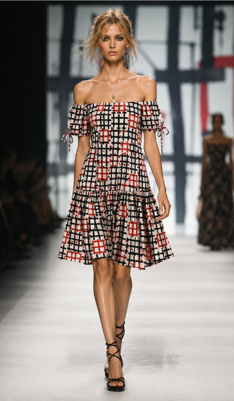 Milly Tiered Cotton Poplin Dress Printed Smock Resort Art Deco Geometric M